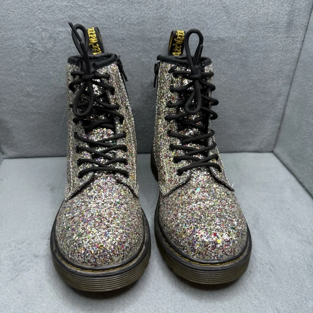 Dr. Martens Junior  1460 Chunky Glitter Boots Silver Lace Up Kids Size US 5 EU36